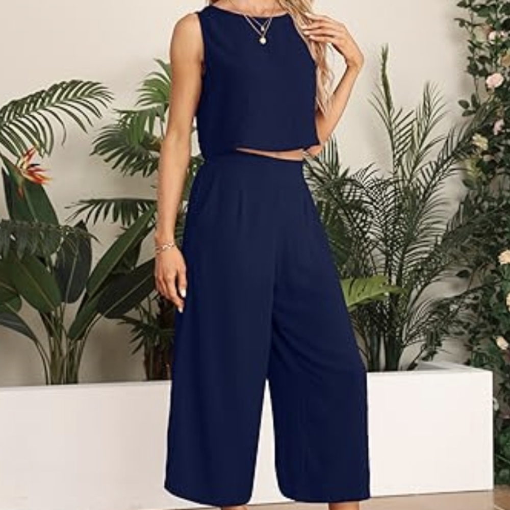 Summer 2 Piece Outfit (S) Round Neck Back, Sleevelees Tank